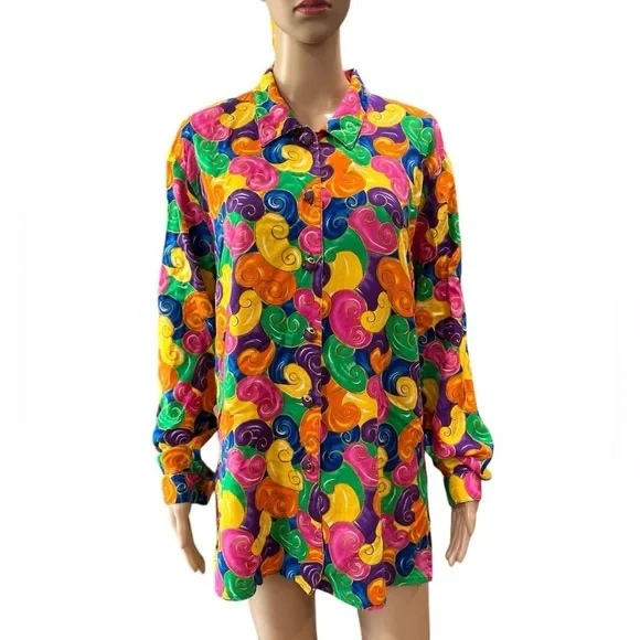 True Vintage Anthony Mark Hankins Multicolor 90’s psychedelic button up top-L - Picture 1 of 11